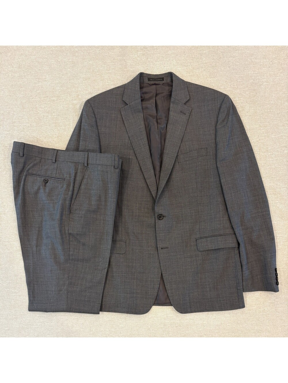Lauren Ralph Lauren Gray 100% Wool Suit Set 2-Piece Mens Sz 44L / 38x34 Natural